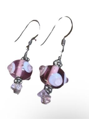 Dangle Earrings Glass Circular Purple Pink Lavender